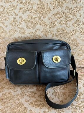 Vintage Coach Pocket Waist Pack Black Leather Belt Bag M-L 507